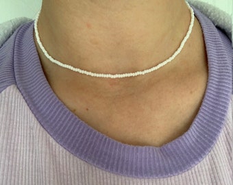 Minimalist White beaded choker/ Necklace