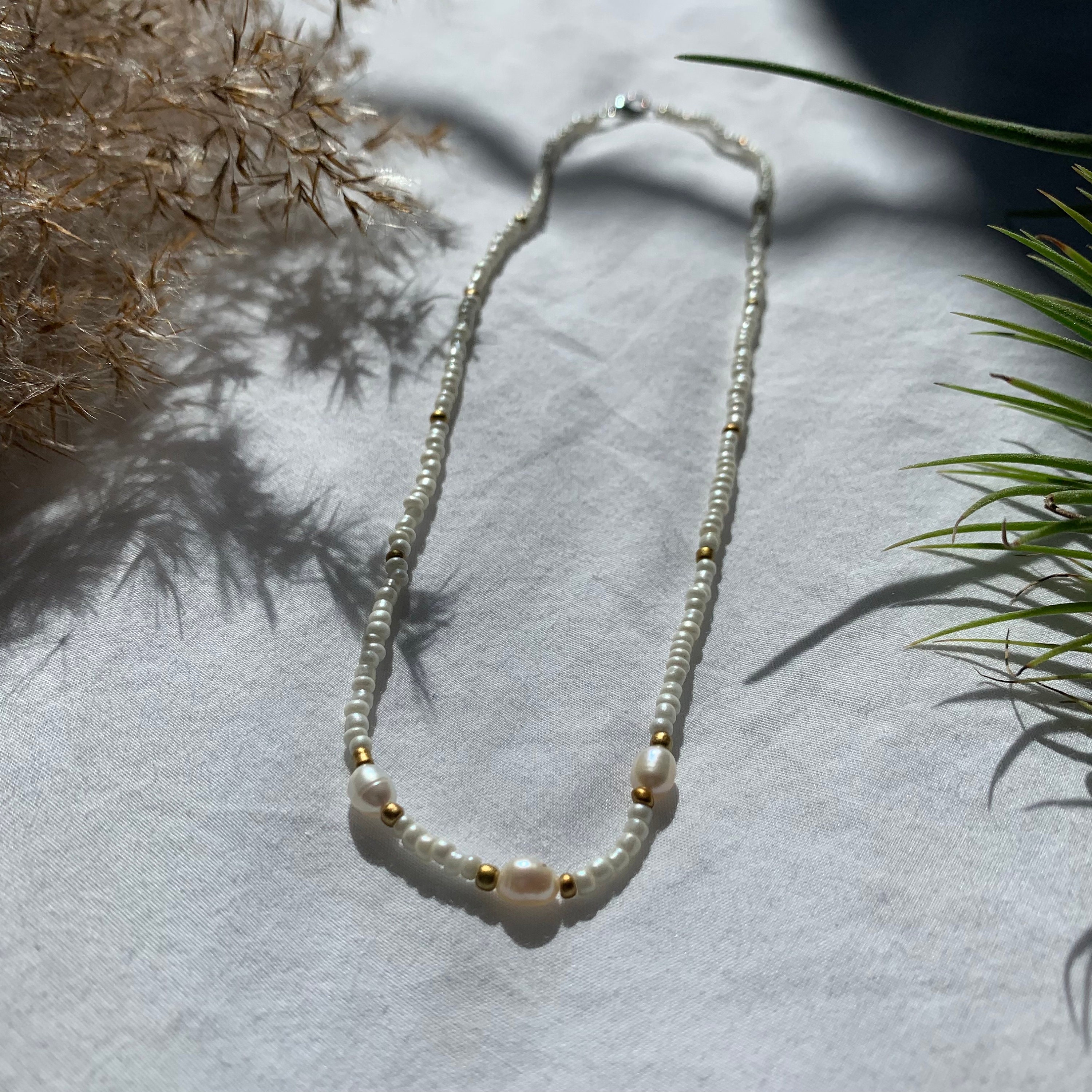 Gold and White Triple Pearl Necklace - Etsy