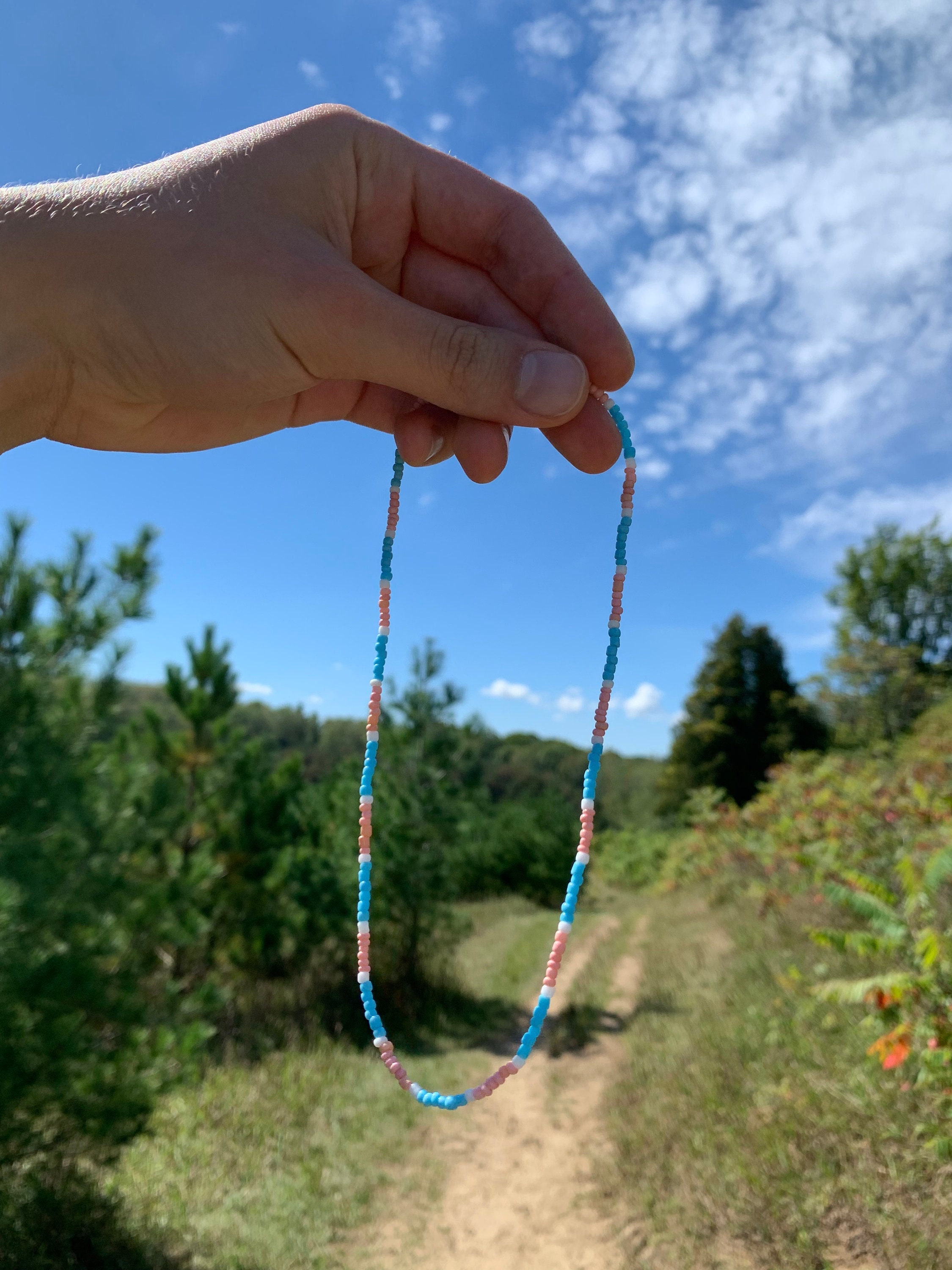 Pink and blue shop bead necklaces
