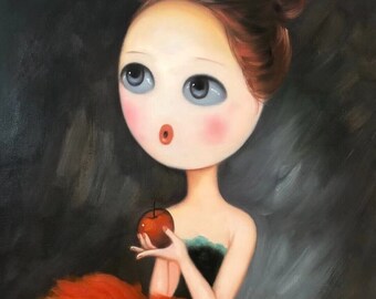 surrealist art scene painting oil painting on canvas signed / surrealist big eyes original oil painitng on canvas