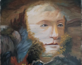 Surrealist art painting oil on canvas signed / surrealist original oil painitng on canvas