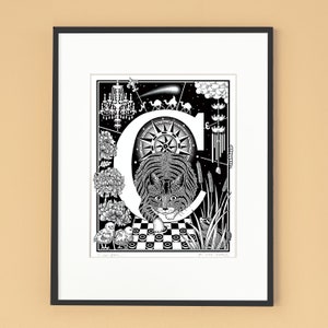 Letter C Art Print, Whimsical Alphabet Illustration