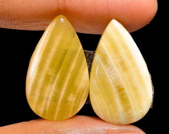 Terrific Top Grade Quality 100% Natural Yellow Lace Agate Pear Shape Cabochon Loose Gemstone Pair For Making Earrings 20 Ct 24X14X4mm H-3244