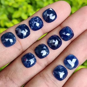 Blue Sapphire Cabochon: 10mm Rose Cut Cushion Gemstone