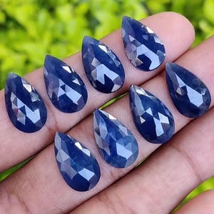 Blue Sapphire Pear Cabochon: 16x12 mm Rose Cut Gemstone