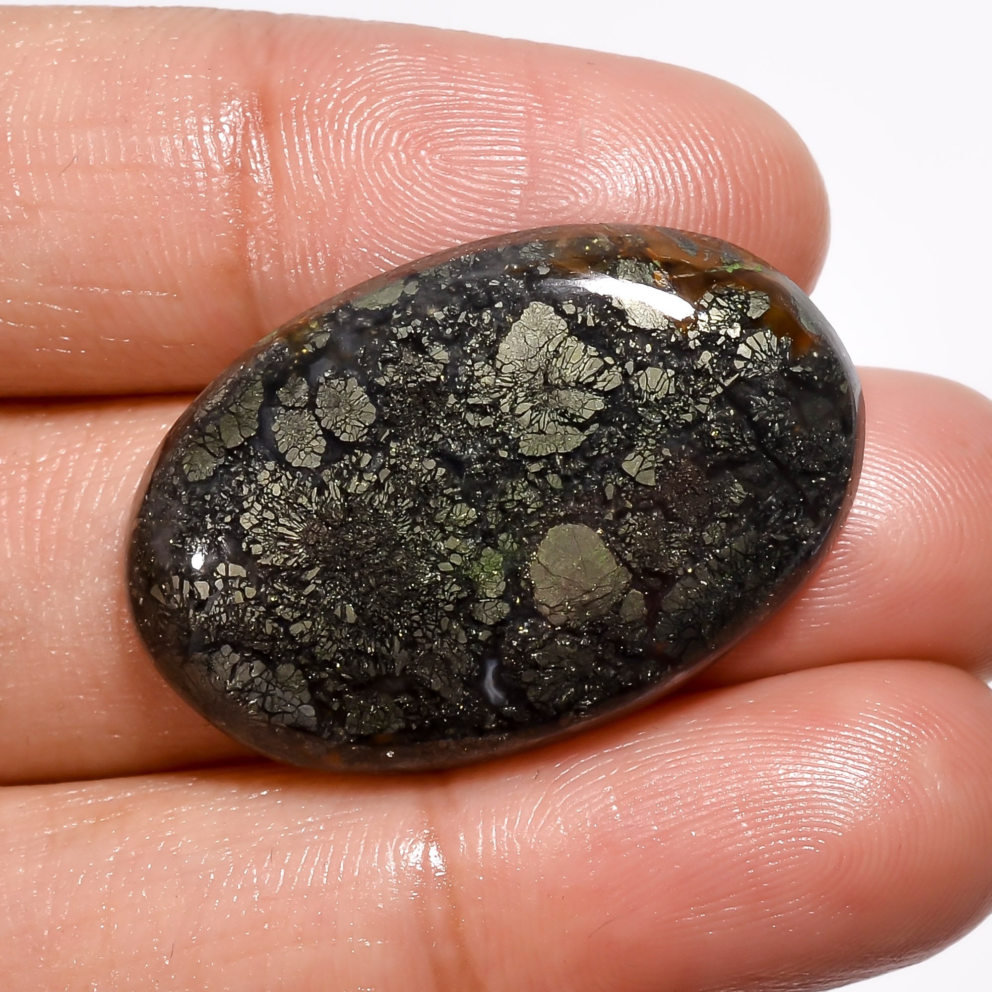 Terrific Top Grade Quality 100% Natural Marcasite Agate Oval Shape Cabochon Loose Gemstone For Making Jewelry 48.5 Ct 31X20X6 mm A-4108