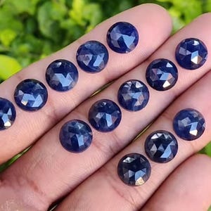 Blue Sapphire Cabochon: 8mm Round Rose Cut Gemstone