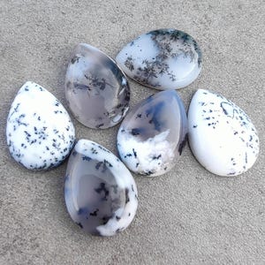 5 Dendrite Opal Cabochons: Pear Shape Flat Back Gemstones