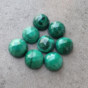 5 Pieces Of Natural Malachite Faceted Round Shape Gemstones Calibrated Wholesale Cabochon Flat Back, AAA+++ All Sizes Available