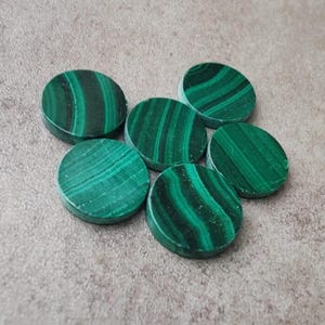 5 Pieces Of Natural Malachite Flat Back Round Shape Gemstones Calibrated Wholesale Cabochon Flat Back, AAA+++ All Sizes Available