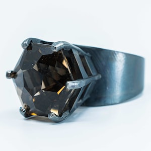 Smoky Quartz Statement Ring for Women, Blacked Silver Ring, Mothers day Gift