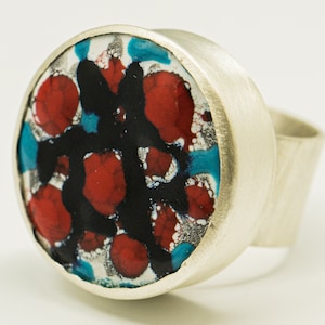 Hot Enamel Silver Ring: Abstract Painted Jewelry