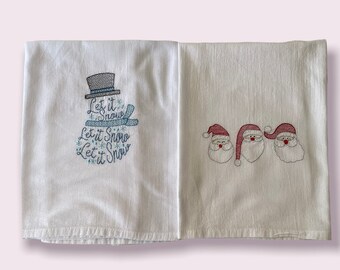 Embroidered flour sack tea towels, Vintage inspired flour sack tea towel, Dish towels, Retro embroidered towel, winter and Christmas designs