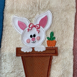 Easter bathroom hand towel, cream hand towels, embroidered Easter bathroom hand towels, bunny hand towel. image 2