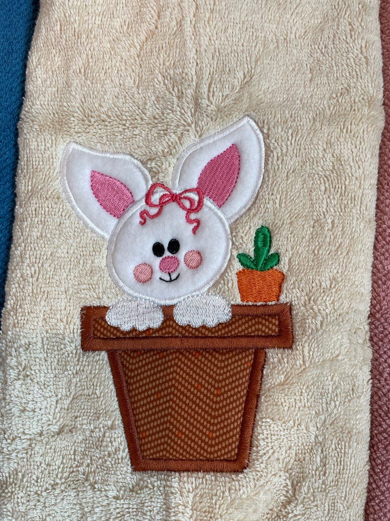 Easter bathroom hand towel, cream hand towels, embroidered Easter bathroom hand towels, bunny hand towel. image 2