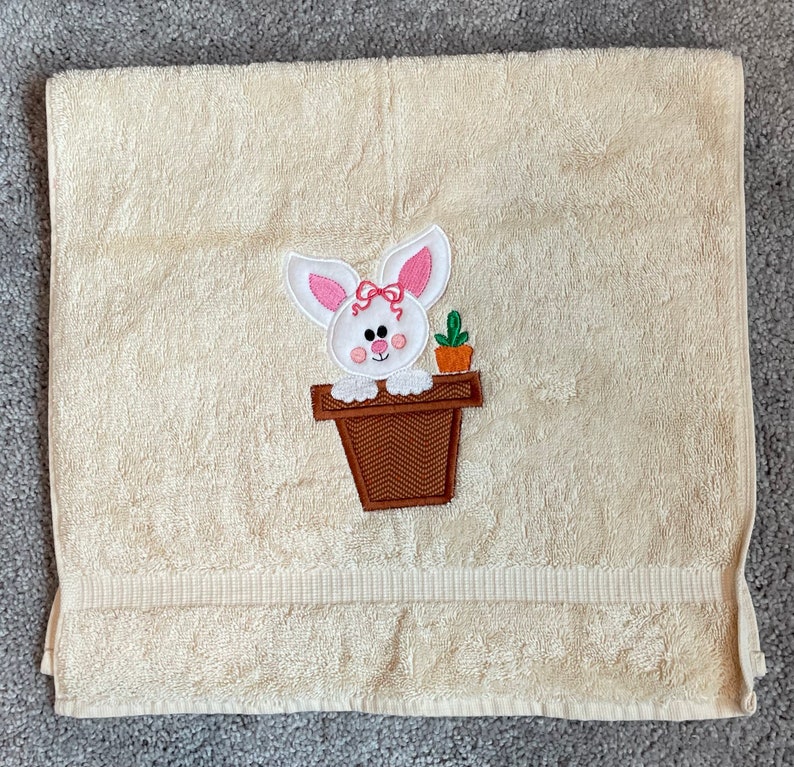 Easter bathroom hand towel, cream hand towels, embroidered Easter bathroom hand towels, bunny hand towel. image 3