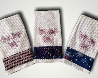 4th of July waffle kitchen towels, Patriotic decor towels, Fourth of July kitchen towels, new home gift, bridal shower gift