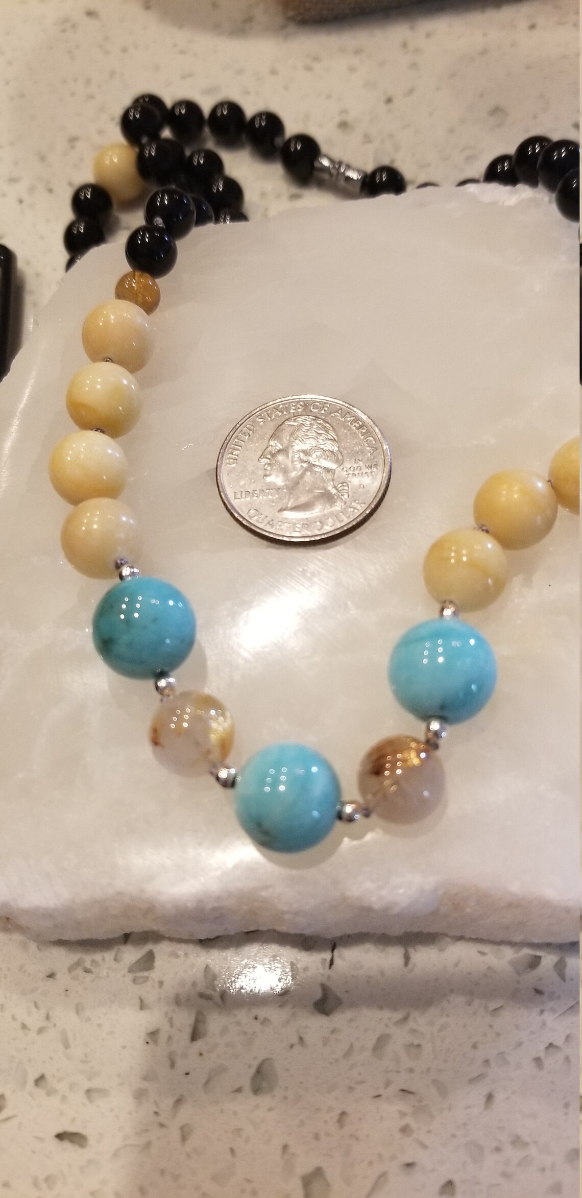 Amazonite yellow jade and obsidian necklace Etsy