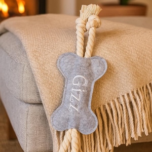 Personalised Bone Tug Rope – Small Dog Toy with Custom Embroidery Puppy