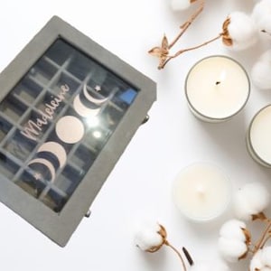 Crystal Storage box, Velvet glass viewing power box - Moon phase personalised Display Gemstones Healing manifestation