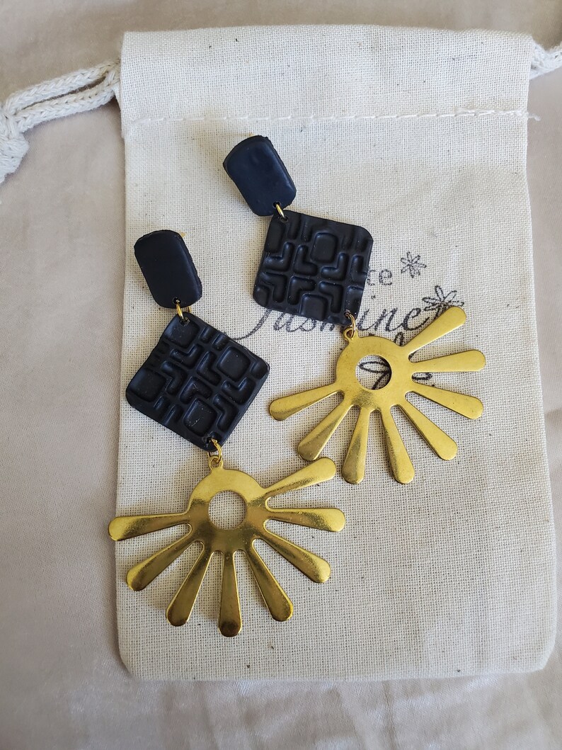 LUNA Dangle Earrings with Brass Charm