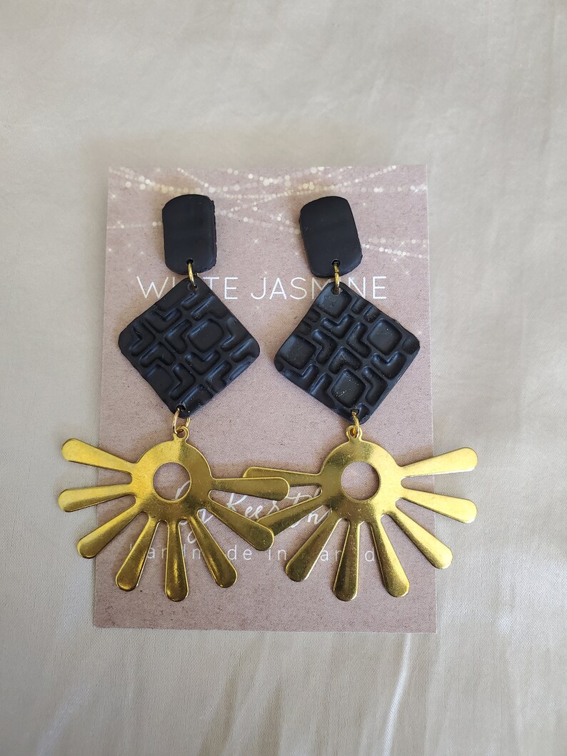 LUNA Dangle Earrings with Brass Charm