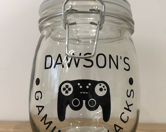 Personalised Snack Jar, Gaming, Gamer, Boy, Girl, Birthday Gift, Christmas Present, Stocking filler, for Her, Him, Son, Daughter, Made in uk