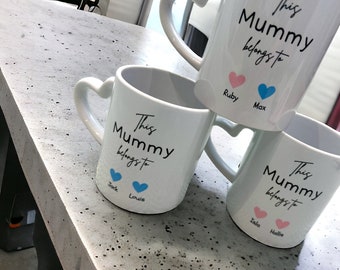 Personalized 'This Mummy Belongs To' Mug, Heart Handle, Mother's Day Gift
