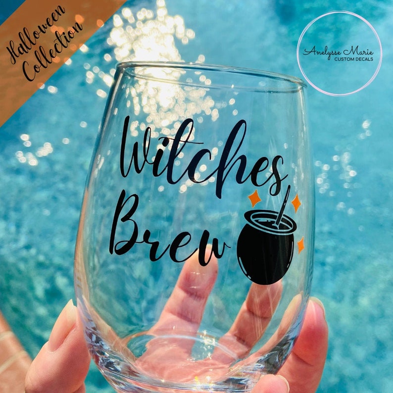 Gift For Her Gift for Witches Custom Halloween Wine Glass Halloween gift Witches Brew Halloween Custom Stemless Wine Glass