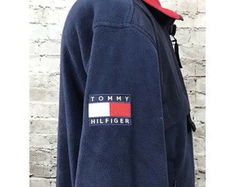 Tommy Hilfiger Outdoors Fleece Color Block Jacket Logo Flag Patch Vtg 90's M