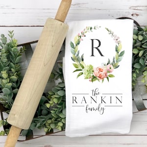 Personalized Tea Towel, Spring Monogram Kitchen Towel