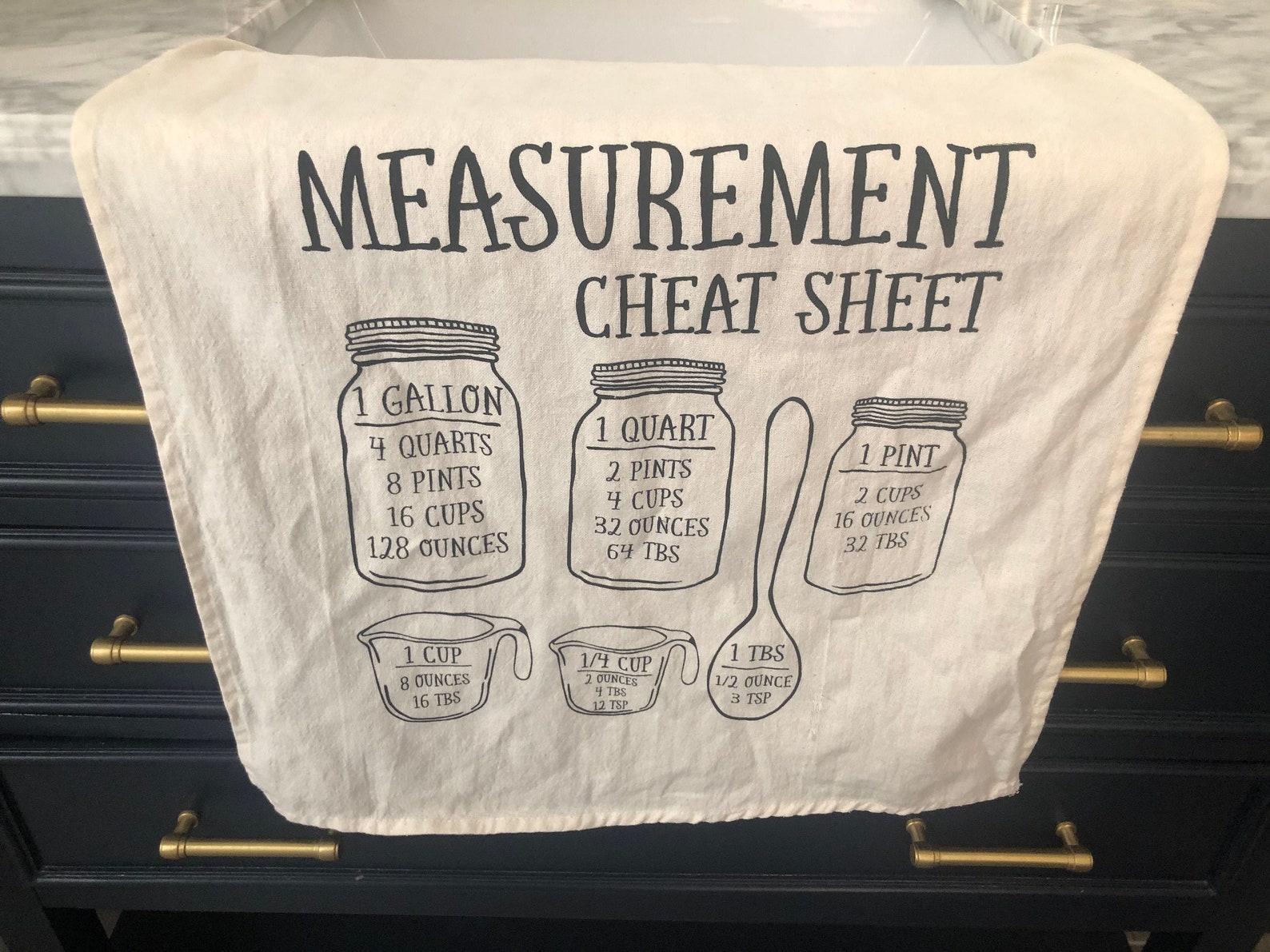 Kitchen Measurement Conversion Tea Towel With Loop Etsy