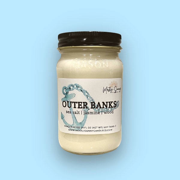 Outer Banks | Soy Wax | Mason Jar | Candle | Wax Melts | Gift | Carolina | Sea Salt | Ozone | Jasmine | Ocean | Island