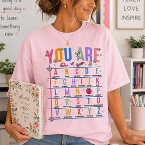 Transferencia de You Are Teacher DTF / Transferencia de Afirmación Positiva ABC / Transferencia de Maestro de Regreso a Clases / Camiseta de Aula Lista para Imprimir imagen 5