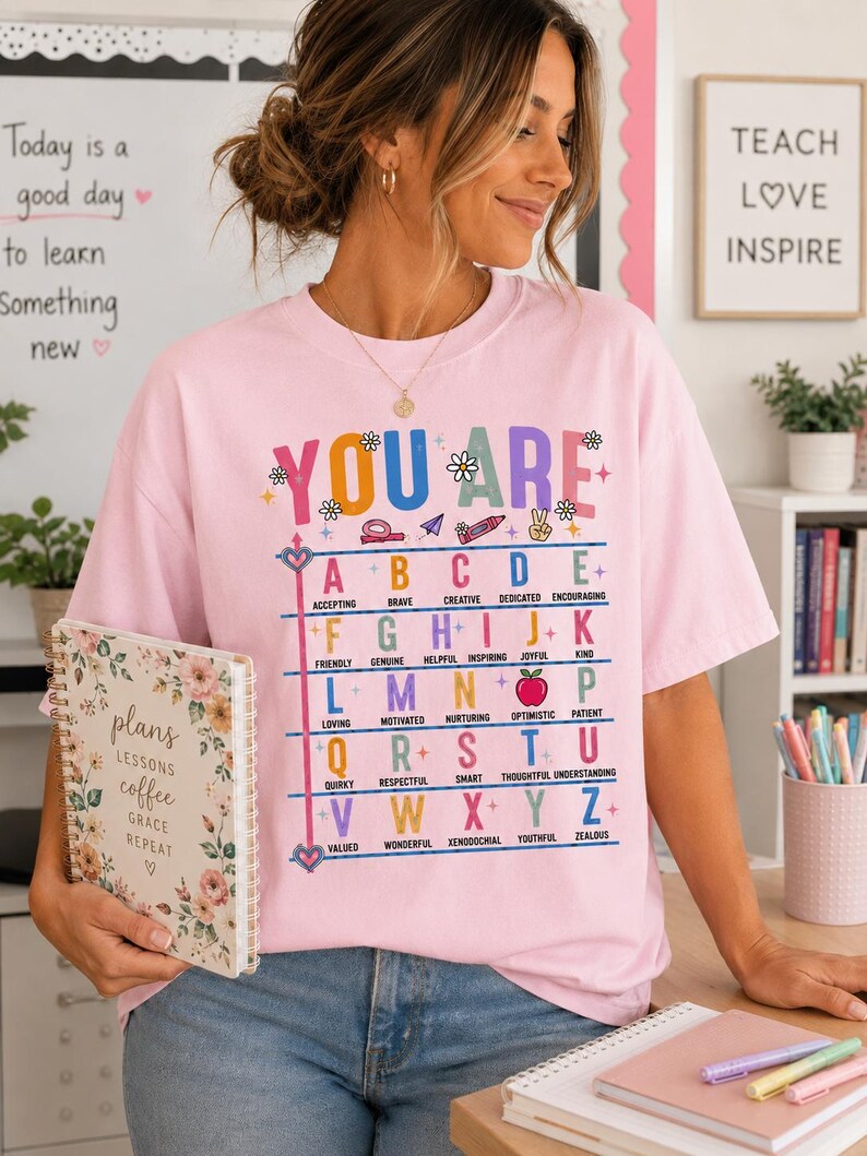 Transferencia de You Are Teacher DTF / Transferencia de Afirmación Positiva ABC / Transferencia de Maestro de Regreso a Clases / Camiseta de Aula Lista para Imprimir imagen 5
