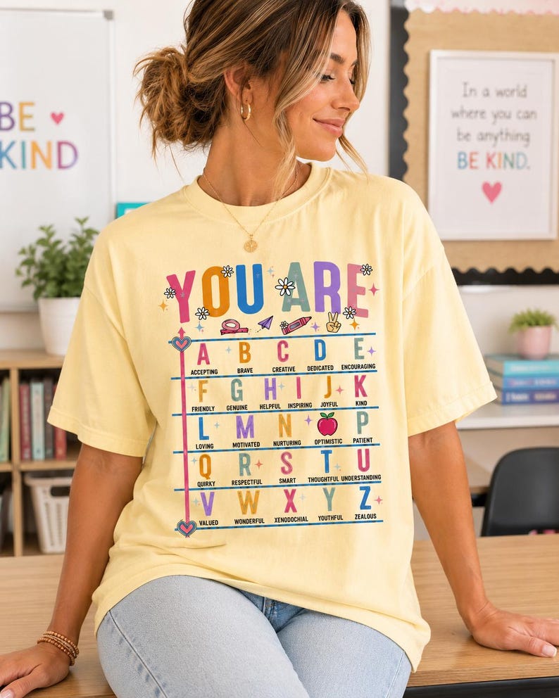 Transferencia de You Are Teacher DTF / Transferencia de Afirmación Positiva ABC / Transferencia de Maestro de Regreso a Clases / Camiseta de Aula Lista para Imprimir imagen 4