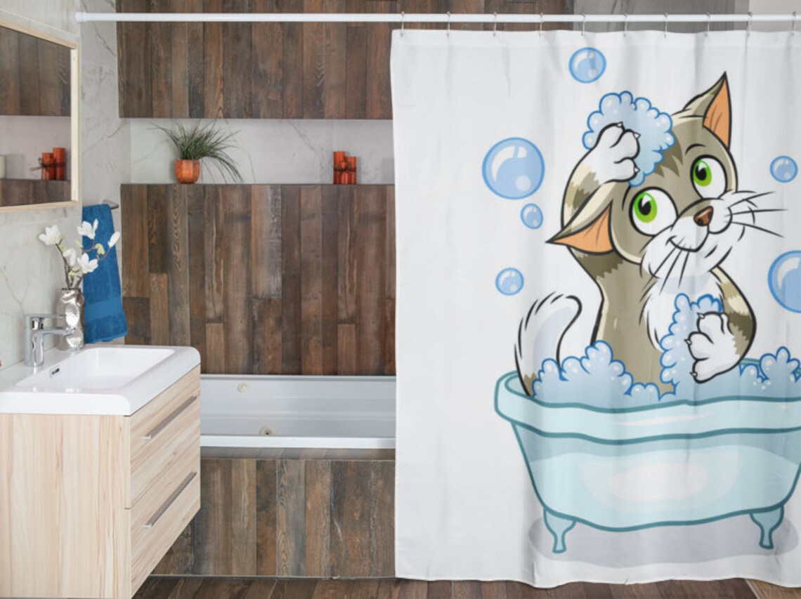 Funny Cat Shower Curtain Cats Shower Curtains Cat Lover Etsy