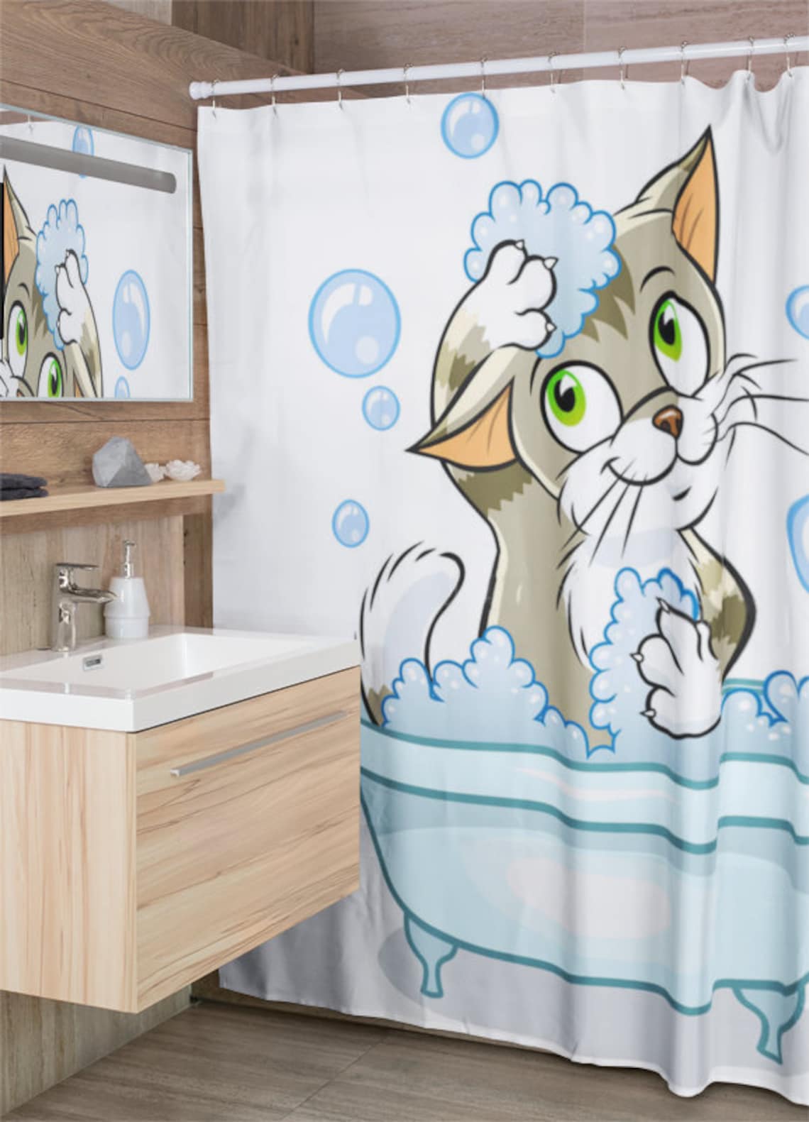 Funny Cat Shower Curtain Cats Shower Curtains Cat Lover Etsy