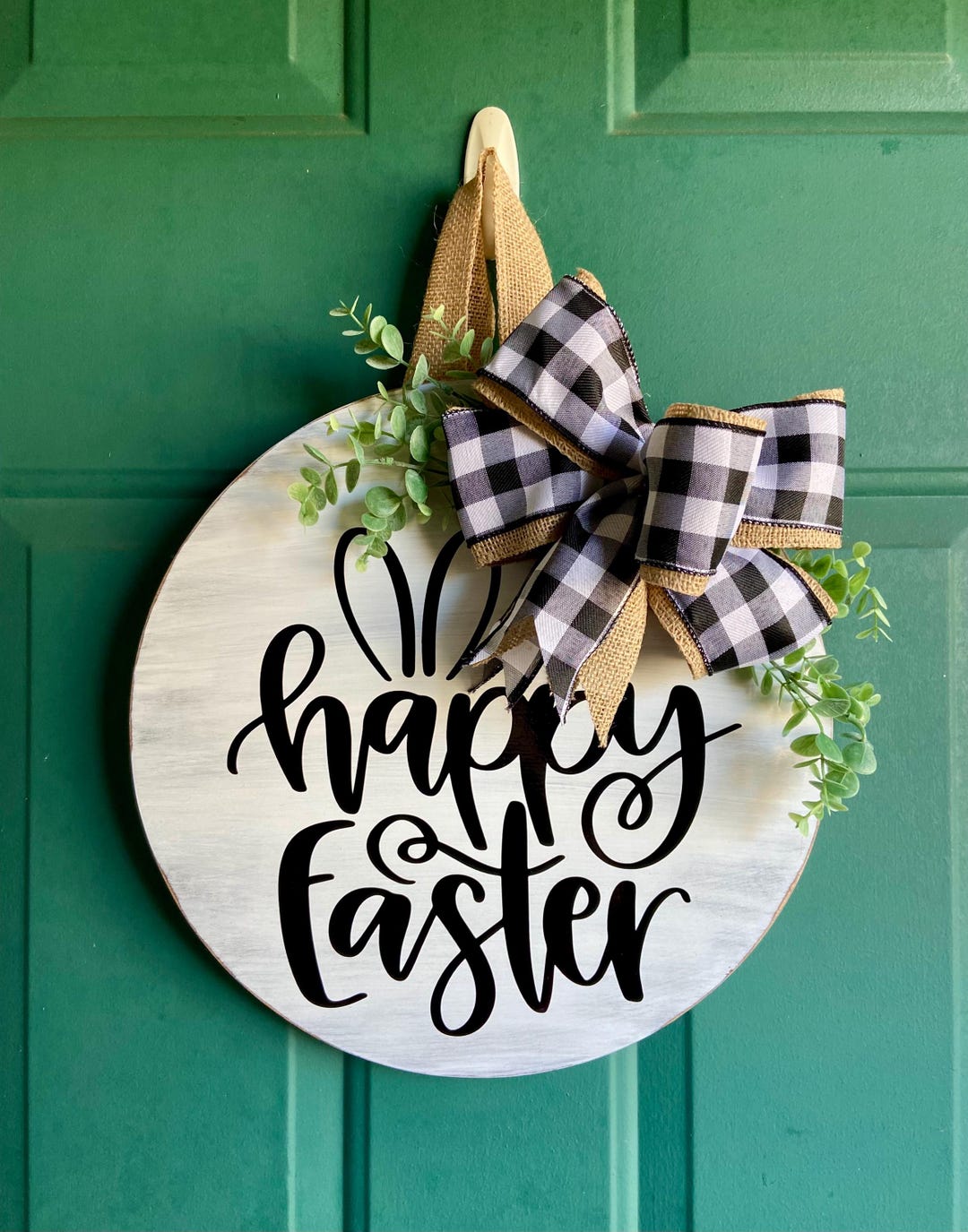 Happy Easter Door Hanger | 14” Sign for Front Door | Handmade Wooden ...