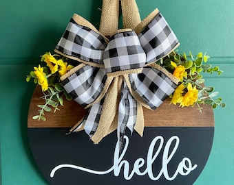 Hello Door Hanger | 14” Sign for Front Door | Wreath for Front Door