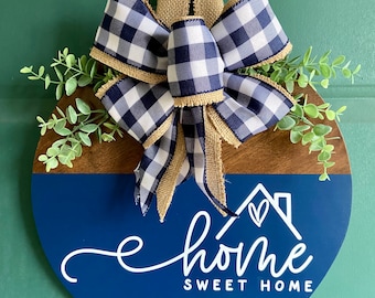Home Sweet Home Door Hanger | 14” Sign for Front Door | Housewarming Gift | Front Door Decor | Door Wreath | Realtor Gift