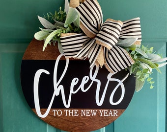 Cheers to the New Year Door Hanger | 14” Sign for Front Door | New Year Decor