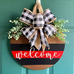 Thin Red Line Door Hanger | 14” Sign | Door Wreath for Front Door