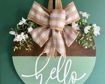 Hello Door Hanger | 14” Sign for Front Door | Door Wreath | Welcome Sign for Home