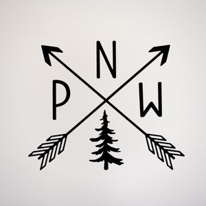 Pacific Northwest PNW Forest Trees Camping Explore Decal Sticker logo.