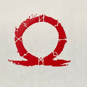 May include: A red stylized symbol with a circle and a curved line, resembling a broken circle. The symbol is a popular design element in video games and other media.