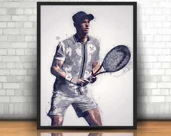 Andy Murray plays backhand with passion Digital artwork portrait Tennis and Murray fan art gift.