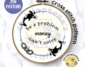 Anti-kapitalistische orka-meme "Be a Problem Money Can't Solve" kruissteekpatroon direct downloaden