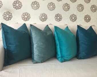 Blue Velvet Throw Pillow Covers, Luxury Blue Velvet Decorative Cushion Case, Mint Green Pillow Cover