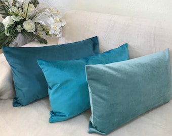 Blue Velvet Throw Pillow Cover, Luxury Blue Velvet Decorative Cushion
